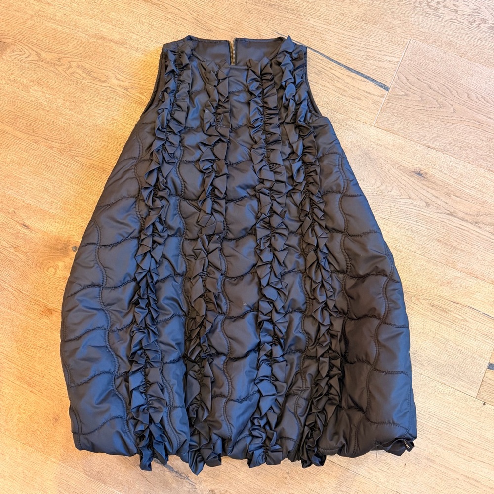 Sleeveless little creative factory Black quilted puffy warm Ruffle Girls Dress